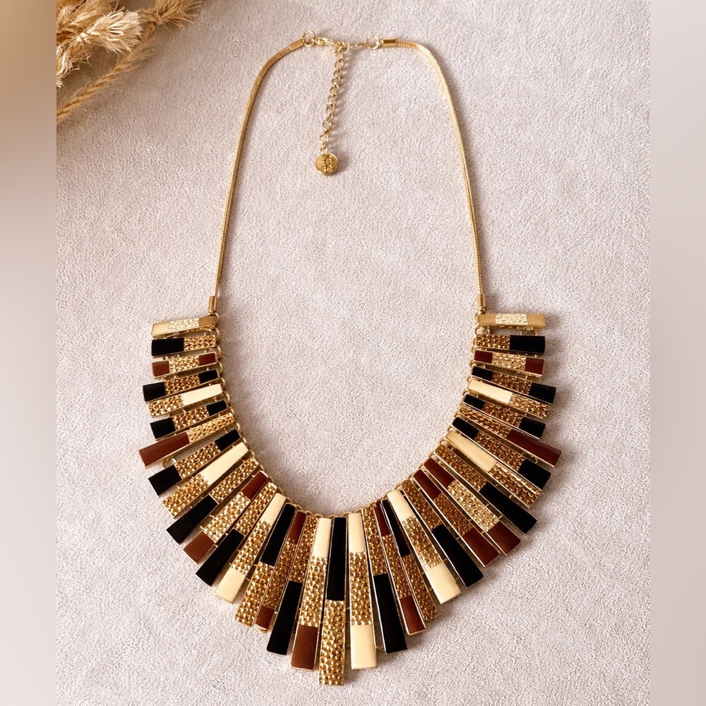 Joe Fresh Statement Necklace Gold Black Cream Burgundy Geometric Collar